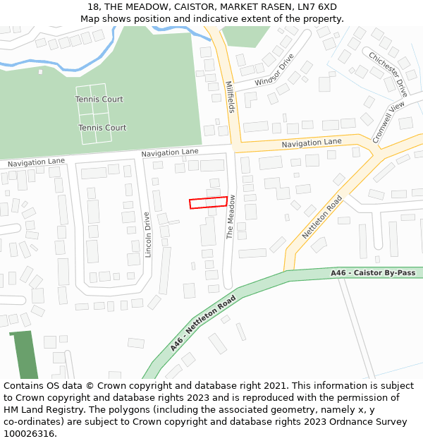 18, THE MEADOW, CAISTOR, MARKET RASEN, LN7 6XD: Location map and indicative extent of plot