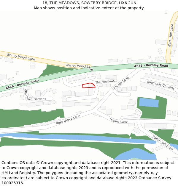 18, THE MEADOWS, SOWERBY BRIDGE, HX6 2UN: Location map and indicative extent of plot