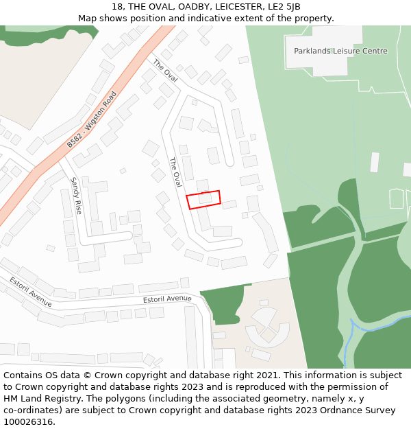 18, THE OVAL, OADBY, LEICESTER, LE2 5JB: Location map and indicative extent of plot