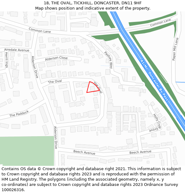 18, THE OVAL, TICKHILL, DONCASTER, DN11 9HF: Location map and indicative extent of plot