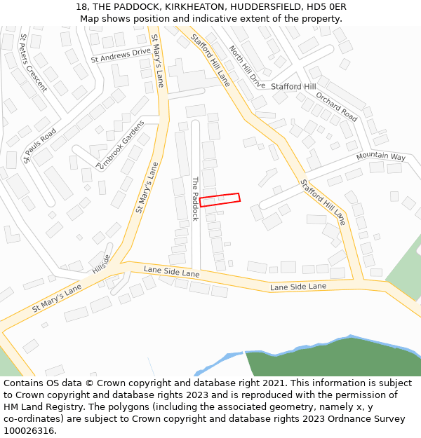 18, THE PADDOCK, KIRKHEATON, HUDDERSFIELD, HD5 0ER: Location map and indicative extent of plot