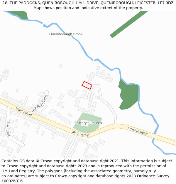18, THE PADDOCKS, QUENIBOROUGH HALL DRIVE, QUENIBOROUGH, LEICESTER, LE7 3DZ: Location map and indicative extent of plot