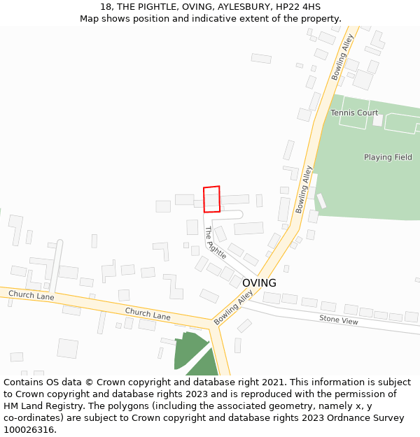 18, THE PIGHTLE, OVING, AYLESBURY, HP22 4HS: Location map and indicative extent of plot