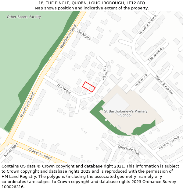 18, THE PINGLE, QUORN, LOUGHBOROUGH, LE12 8FQ: Location map and indicative extent of plot