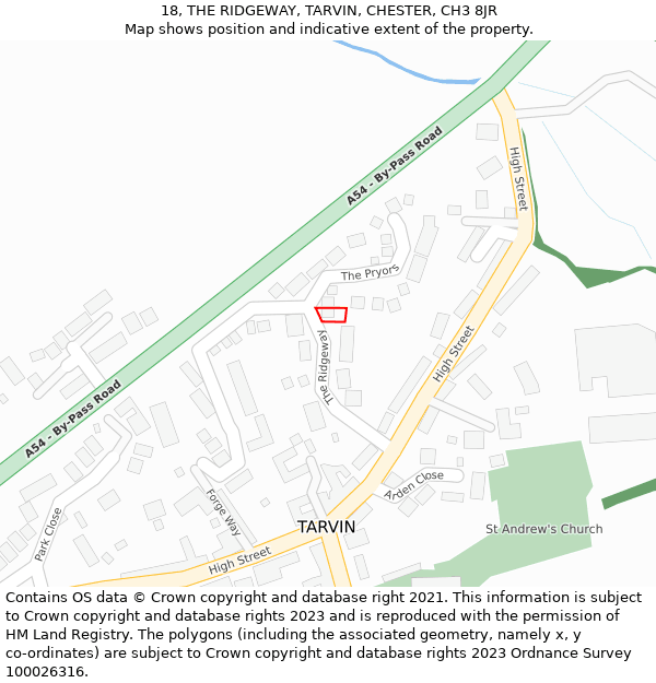 18, THE RIDGEWAY, TARVIN, CHESTER, CH3 8JR: Location map and indicative extent of plot