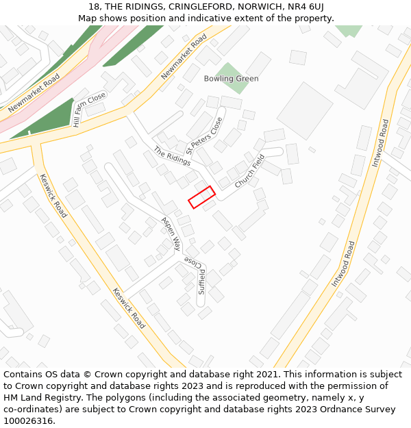 18, THE RIDINGS, CRINGLEFORD, NORWICH, NR4 6UJ: Location map and indicative extent of plot