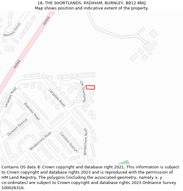 18, THE SHORTLANDS, PADIHAM, BURNLEY, BB12 8NQ: Location map and indicative extent of plot