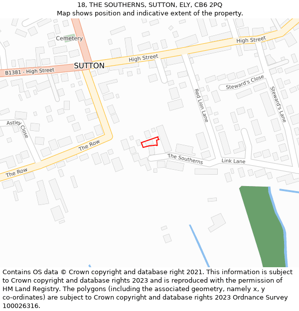 18, THE SOUTHERNS, SUTTON, ELY, CB6 2PQ: Location map and indicative extent of plot