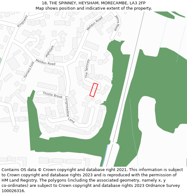 18, THE SPINNEY, HEYSHAM, MORECAMBE, LA3 2FP: Location map and indicative extent of plot