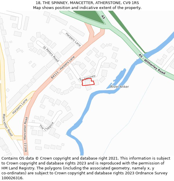 18, THE SPINNEY, MANCETTER, ATHERSTONE, CV9 1RS: Location map and indicative extent of plot