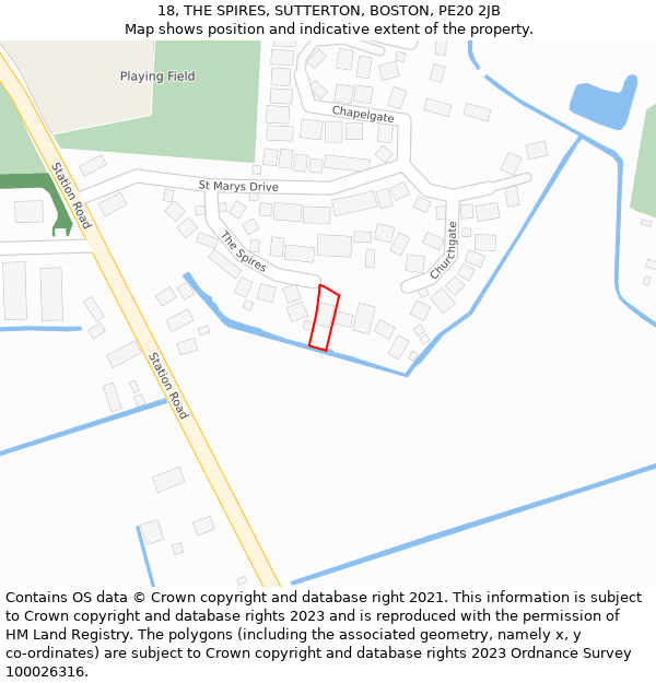 18, THE SPIRES, SUTTERTON, BOSTON, PE20 2JB: Location map and indicative extent of plot