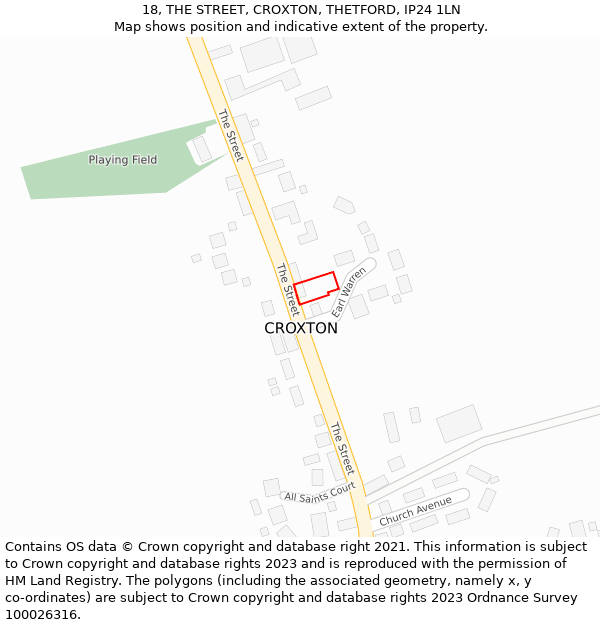 18, THE STREET, CROXTON, THETFORD, IP24 1LN: Location map and indicative extent of plot