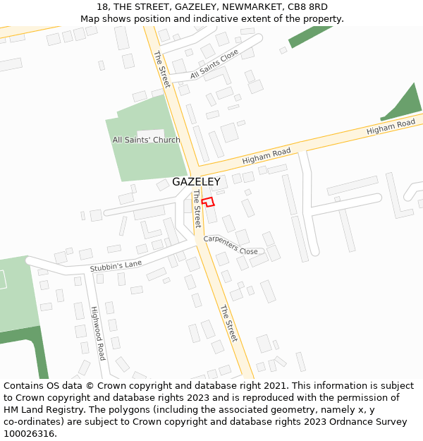 18, THE STREET, GAZELEY, NEWMARKET, CB8 8RD: Location map and indicative extent of plot