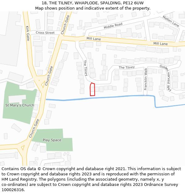 18, THE TILNEY, WHAPLODE, SPALDING, PE12 6UW: Location map and indicative extent of plot