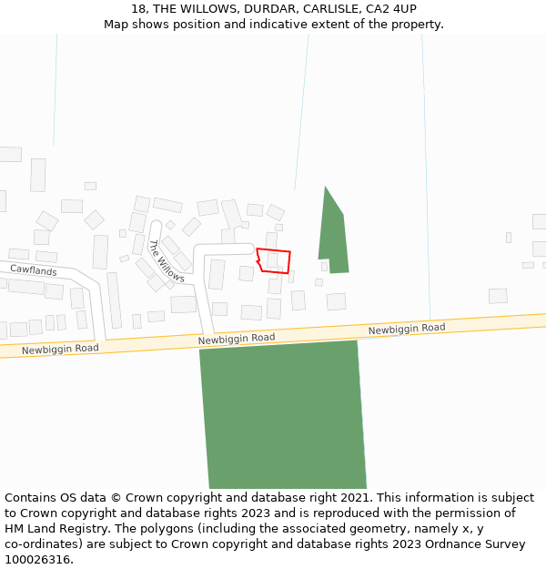 18, THE WILLOWS, DURDAR, CARLISLE, CA2 4UP: Location map and indicative extent of plot