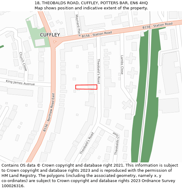 18, THEOBALDS ROAD, CUFFLEY, POTTERS BAR, EN6 4HQ: Location map and indicative extent of plot