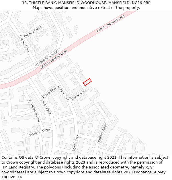 18, THISTLE BANK, MANSFIELD WOODHOUSE, MANSFIELD, NG19 9BP: Location map and indicative extent of plot