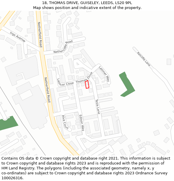 18, THOMAS DRIVE, GUISELEY, LEEDS, LS20 9PL: Location map and indicative extent of plot