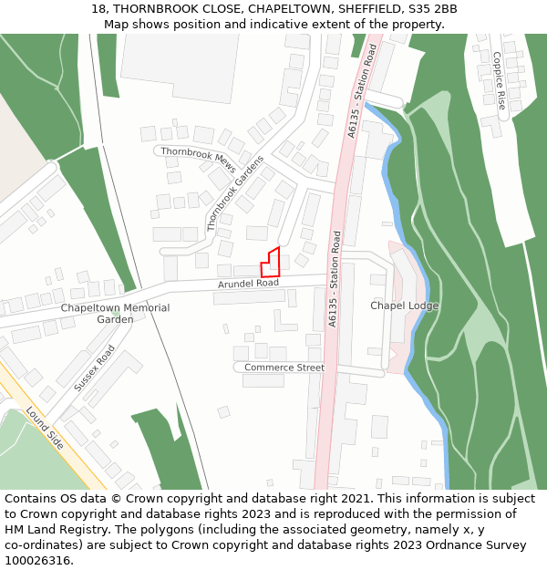 18, THORNBROOK CLOSE, CHAPELTOWN, SHEFFIELD, S35 2BB: Location map and indicative extent of plot