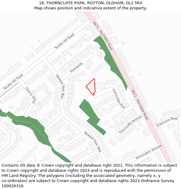 18, THORNCLIFFE PARK, ROYTON, OLDHAM, OL2 5RX: Location map and indicative extent of plot