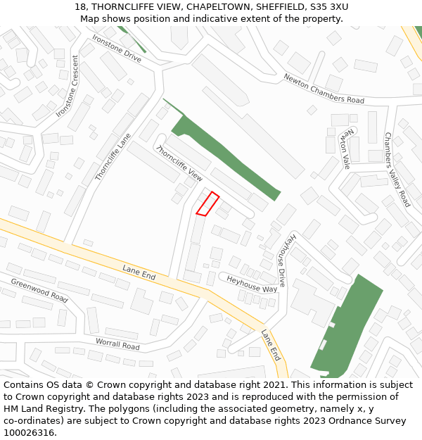 18, THORNCLIFFE VIEW, CHAPELTOWN, SHEFFIELD, S35 3XU: Location map and indicative extent of plot