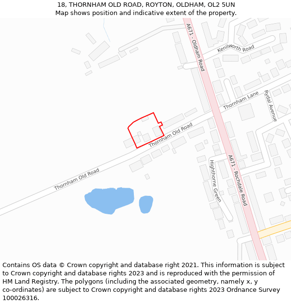 18, THORNHAM OLD ROAD, ROYTON, OLDHAM, OL2 5UN: Location map and indicative extent of plot