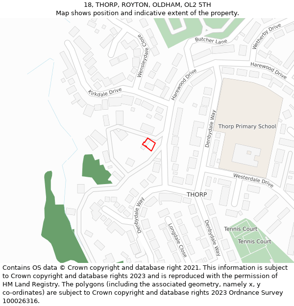 18, THORP, ROYTON, OLDHAM, OL2 5TH: Location map and indicative extent of plot