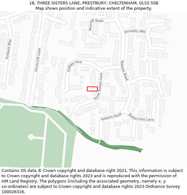 18, THREE SISTERS LANE, PRESTBURY, CHELTENHAM, GL52 5SB: Location map and indicative extent of plot