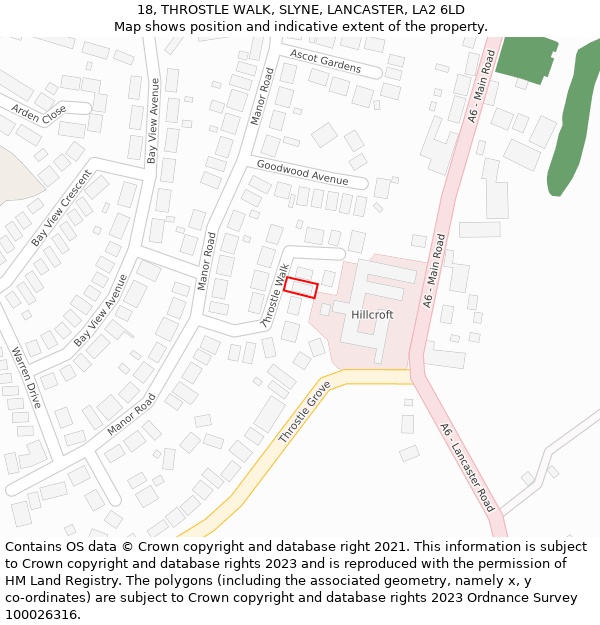 18, THROSTLE WALK, SLYNE, LANCASTER, LA2 6LD: Location map and indicative extent of plot