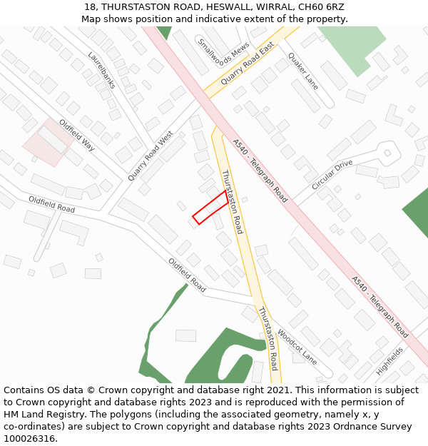 18, THURSTASTON ROAD, HESWALL, WIRRAL, CH60 6RZ: Location map and indicative extent of plot