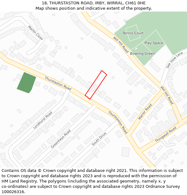 18, THURSTASTON ROAD, IRBY, WIRRAL, CH61 0HE: Location map and indicative extent of plot