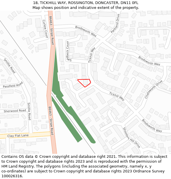 18, TICKHILL WAY, ROSSINGTON, DONCASTER, DN11 0FL: Location map and indicative extent of plot