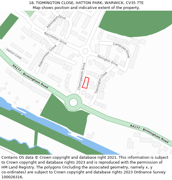 18, TIDMINGTON CLOSE, HATTON PARK, WARWICK, CV35 7TE: Location map and indicative extent of plot