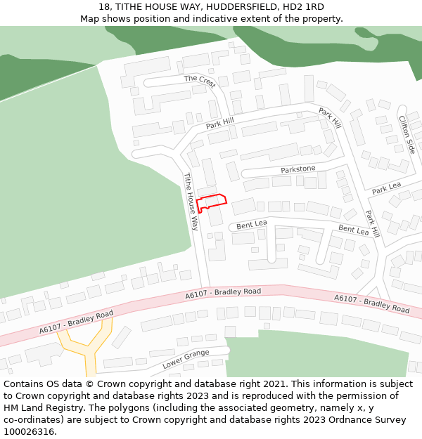 18, TITHE HOUSE WAY, HUDDERSFIELD, HD2 1RD: Location map and indicative extent of plot