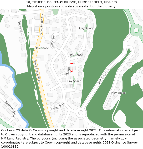 18, TITHEFIELDS, FENAY BRIDGE, HUDDERSFIELD, HD8 0FX: Location map and indicative extent of plot