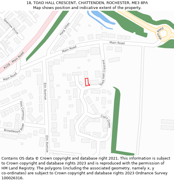 18, TOAD HALL CRESCENT, CHATTENDEN, ROCHESTER, ME3 8PA: Location map and indicative extent of plot