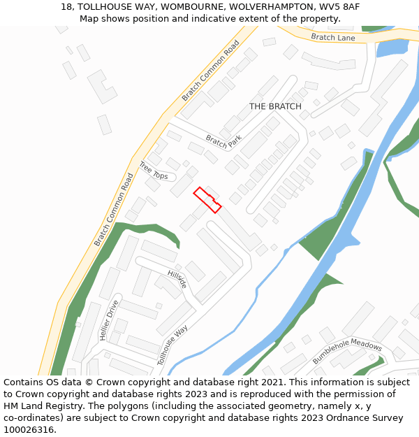 18, TOLLHOUSE WAY, WOMBOURNE, WOLVERHAMPTON, WV5 8AF: Location map and indicative extent of plot