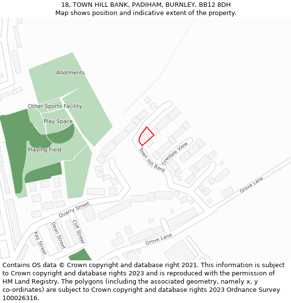 18, TOWN HILL BANK, PADIHAM, BURNLEY, BB12 8DH: Location map and indicative extent of plot