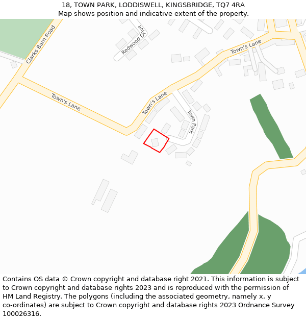 18, TOWN PARK, LODDISWELL, KINGSBRIDGE, TQ7 4RA: Location map and indicative extent of plot