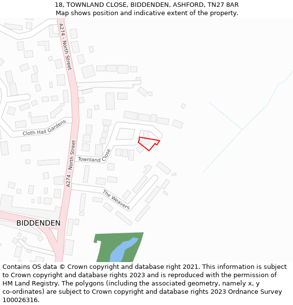 18, TOWNLAND CLOSE, BIDDENDEN, ASHFORD, TN27 8AR: Location map and indicative extent of plot