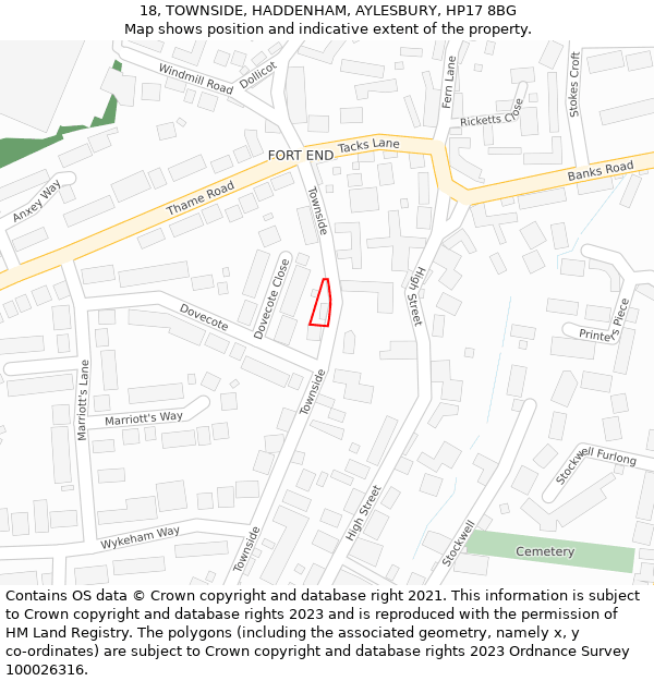 18, TOWNSIDE, HADDENHAM, AYLESBURY, HP17 8BG: Location map and indicative extent of plot