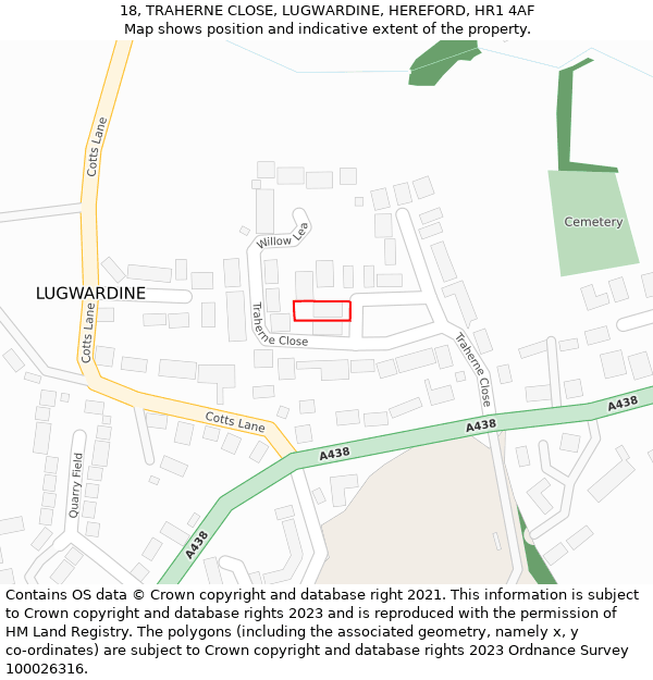 18, TRAHERNE CLOSE, LUGWARDINE, HEREFORD, HR1 4AF: Location map and indicative extent of plot