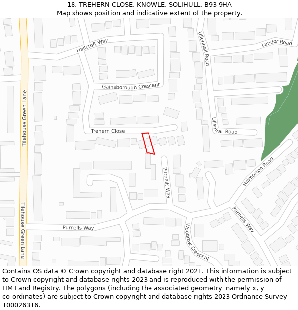 18, TREHERN CLOSE, KNOWLE, SOLIHULL, B93 9HA: Location map and indicative extent of plot