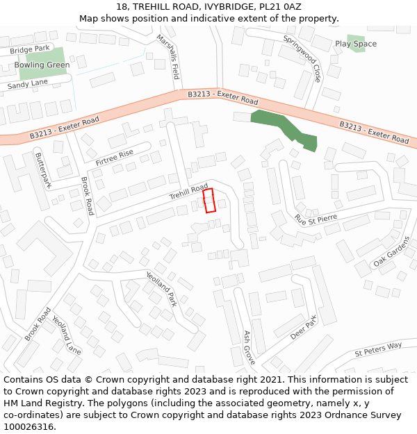 18, TREHILL ROAD, IVYBRIDGE, PL21 0AZ: Location map and indicative extent of plot
