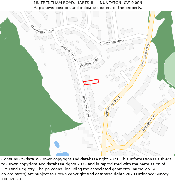 18, TRENTHAM ROAD, HARTSHILL, NUNEATON, CV10 0SN: Location map and indicative extent of plot