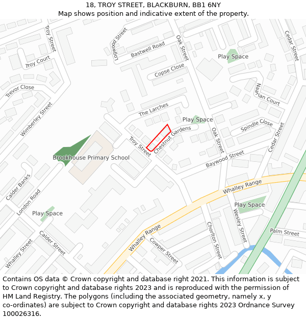 18, TROY STREET, BLACKBURN, BB1 6NY: Location map and indicative extent of plot
