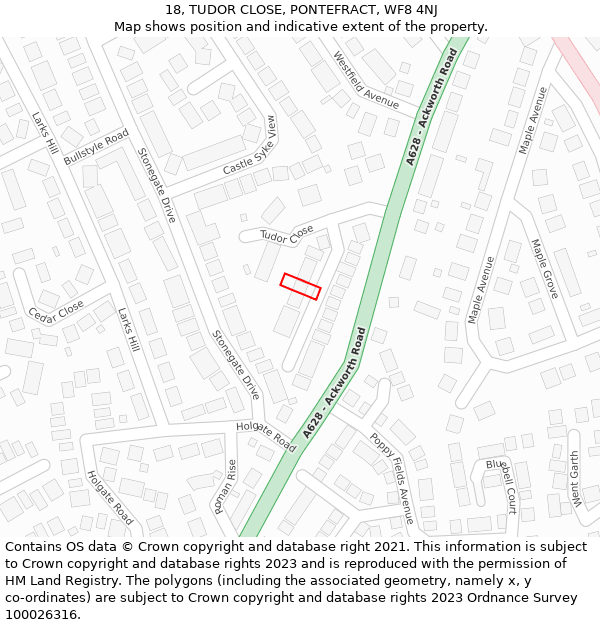 18, TUDOR CLOSE, PONTEFRACT, WF8 4NJ: Location map and indicative extent of plot