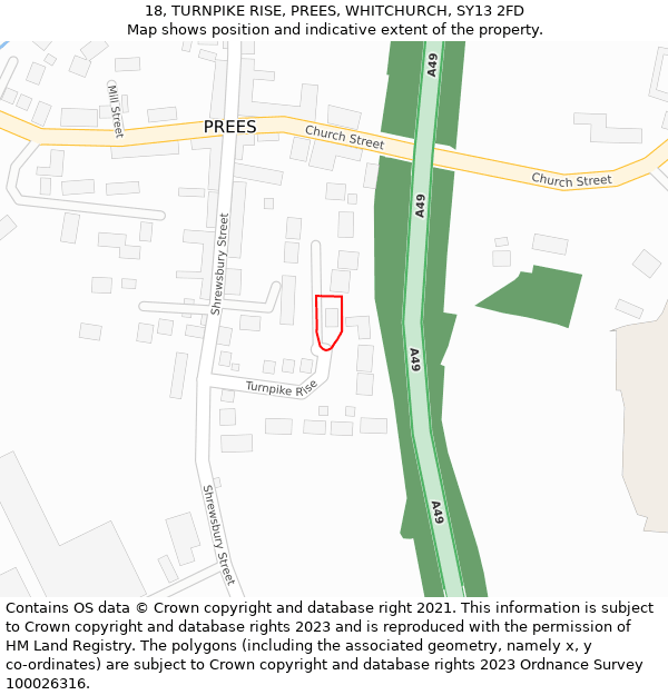 18, TURNPIKE RISE, PREES, WHITCHURCH, SY13 2FD: Location map and indicative extent of plot