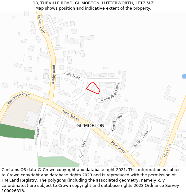 18, TURVILLE ROAD, GILMORTON, LUTTERWORTH, LE17 5LZ: Location map and indicative extent of plot