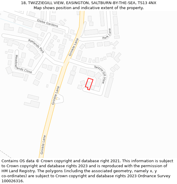 18, TWIZZIEGILL VIEW, EASINGTON, SALTBURN-BY-THE-SEA, TS13 4NX: Location map and indicative extent of plot